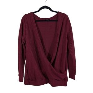 Ouges Burgundy Waffle Texture Crossover Top Size L